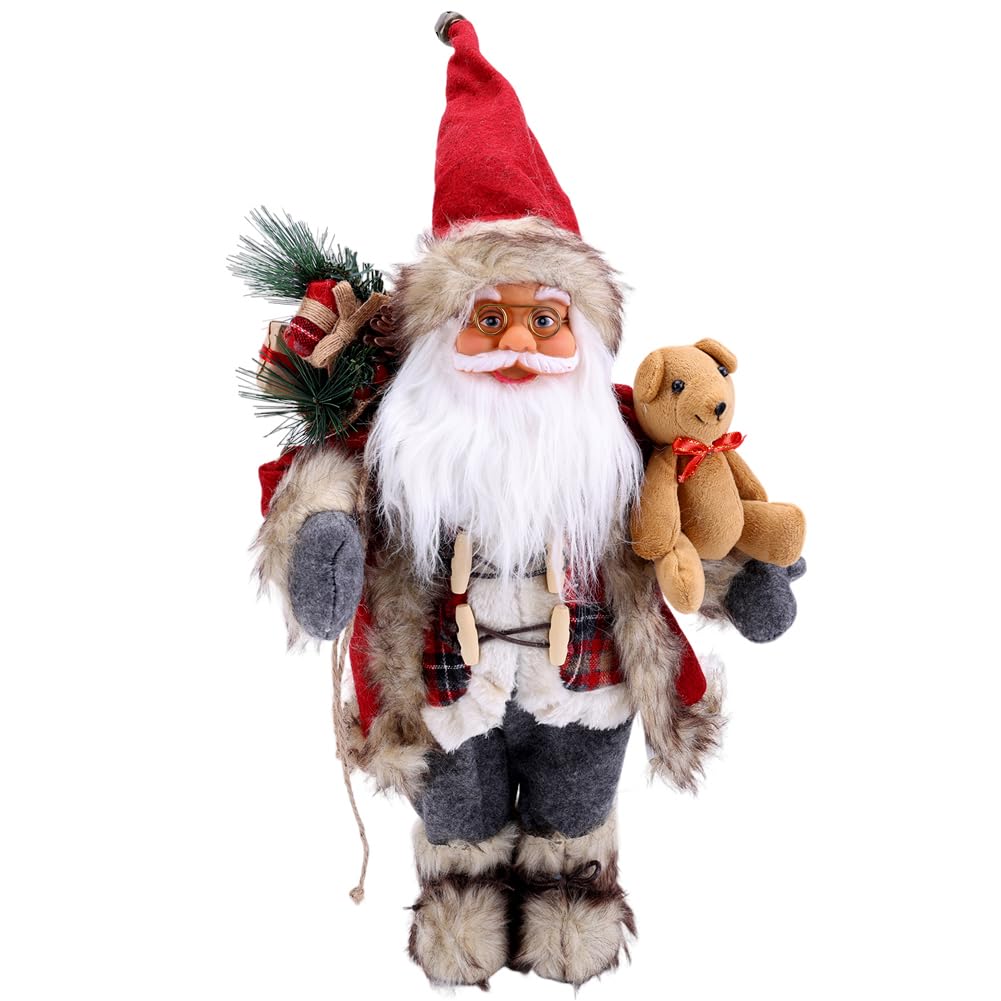 Grande décoration de Père Noël debout - Figurine de Noël debout - Décoration de Noël d'intérieur - Fausse fourrure - Figurine de Père Noël debout traditionnelle pour table de vacances - 45,7 cm