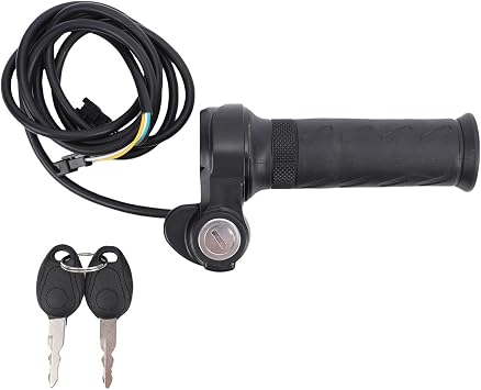 Electric Bike Throttle Grip with 2 Keys, Universal Rubber Electric Bicycle Scooter Full Twist Throttle for Electric Bike, Electric Scooter, Electric Tricycle, 3 Pin Connector