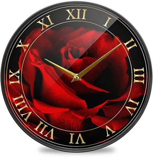 Miniatura 1 de ALAZA Reloj de pared con diseño de rosas rojas, funciona con pilas, silencioso, sin tictac, para decoración de sala de estar, 12 pulgadas  9.5