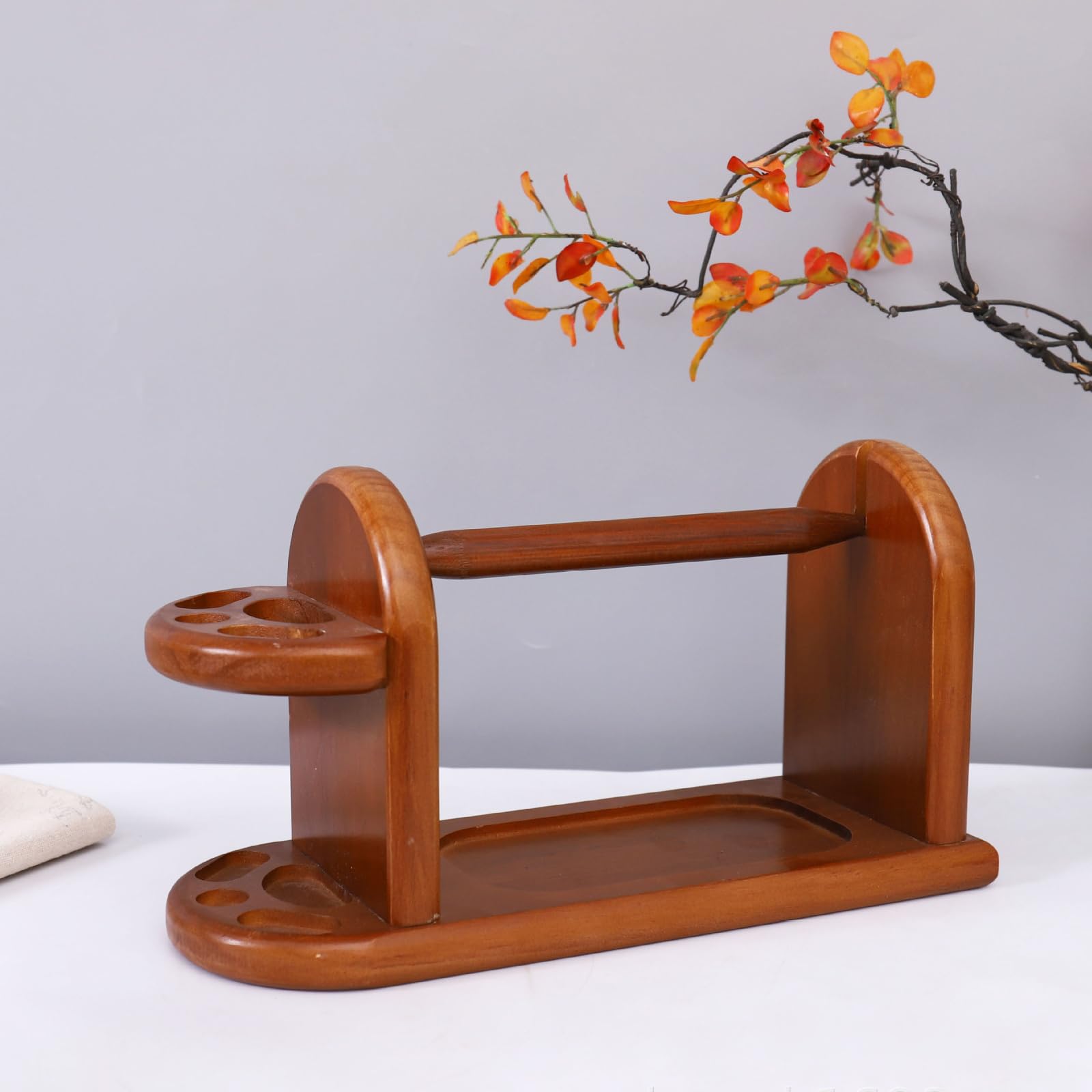 RoseFlower Supporto per Filato, Supporto per gomitolo di Legno Rosso Naturale, Portafilo in Legno con meccanismo Rotante, Regalo per Donne anziane