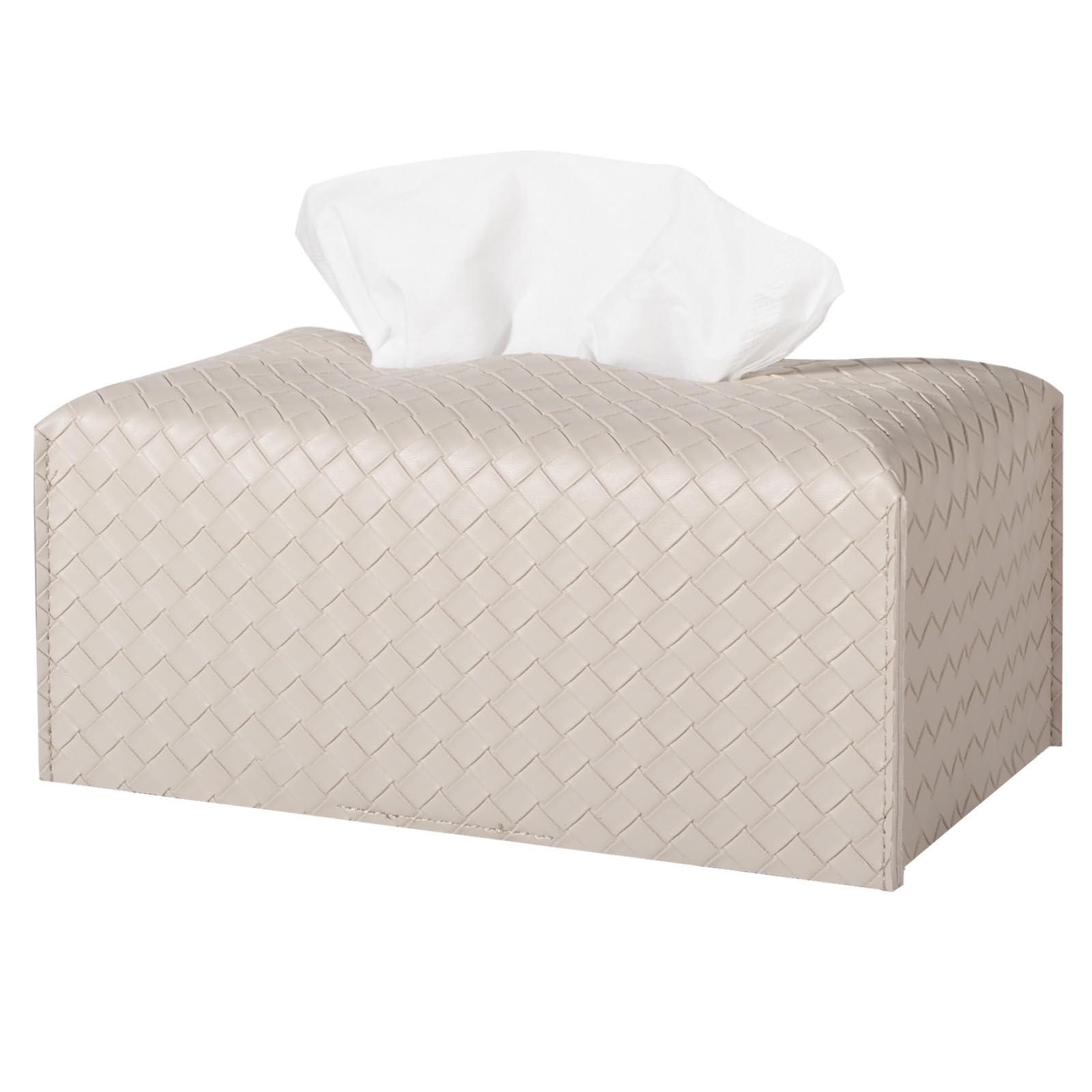 Tissue Box Cover PU Leather Tissue Holder Square Facial Tissue Case Facial Paper Organizer Dispenser for Bathroom, Vanity Countertop, Tabletop, Car, Rectangle, Griege