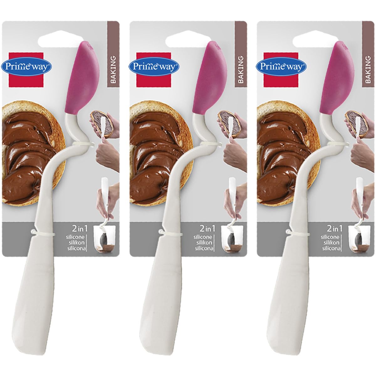 Primeway® Silicone Plastic | Pack of 3 | 2-in-1 Spatula Spoon | Non-Stick | Sit Up Scraping Scooping Cooking Spoon | Stir, Scrape, & Serve | 23cm Length | 5ml