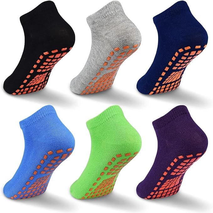 WKLOUYHE Anti-slip Athletic for Kids Youth Grip Soccer Sock Toddler Non-slip Slipper Sock Skid Sports sock for Football Basketball Yoga_Multicolour(6-12Months)_Pack-06
