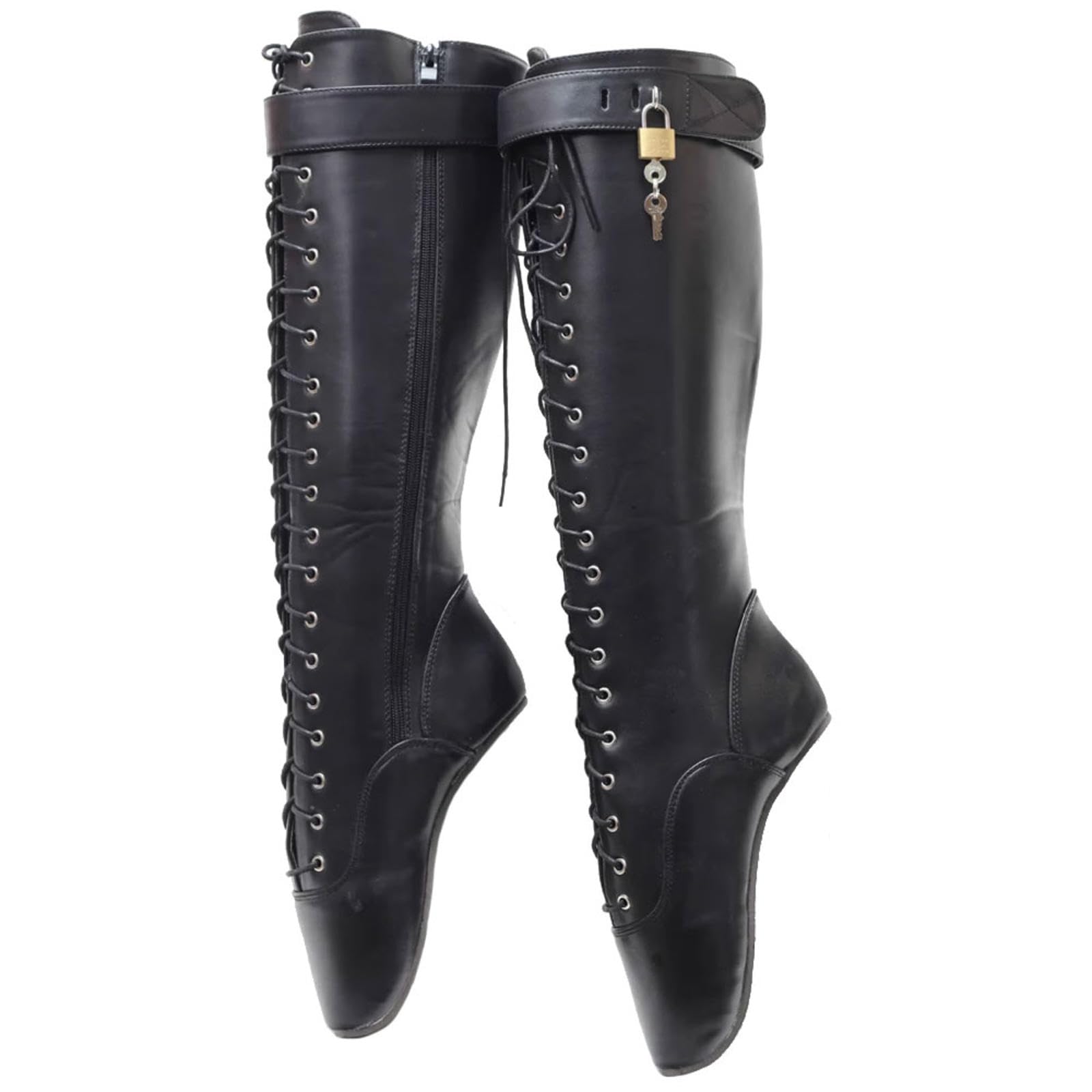 High Heels 18cm Heelless Ballet Schuhe Lackleder Knie Mid Calf Stiefel