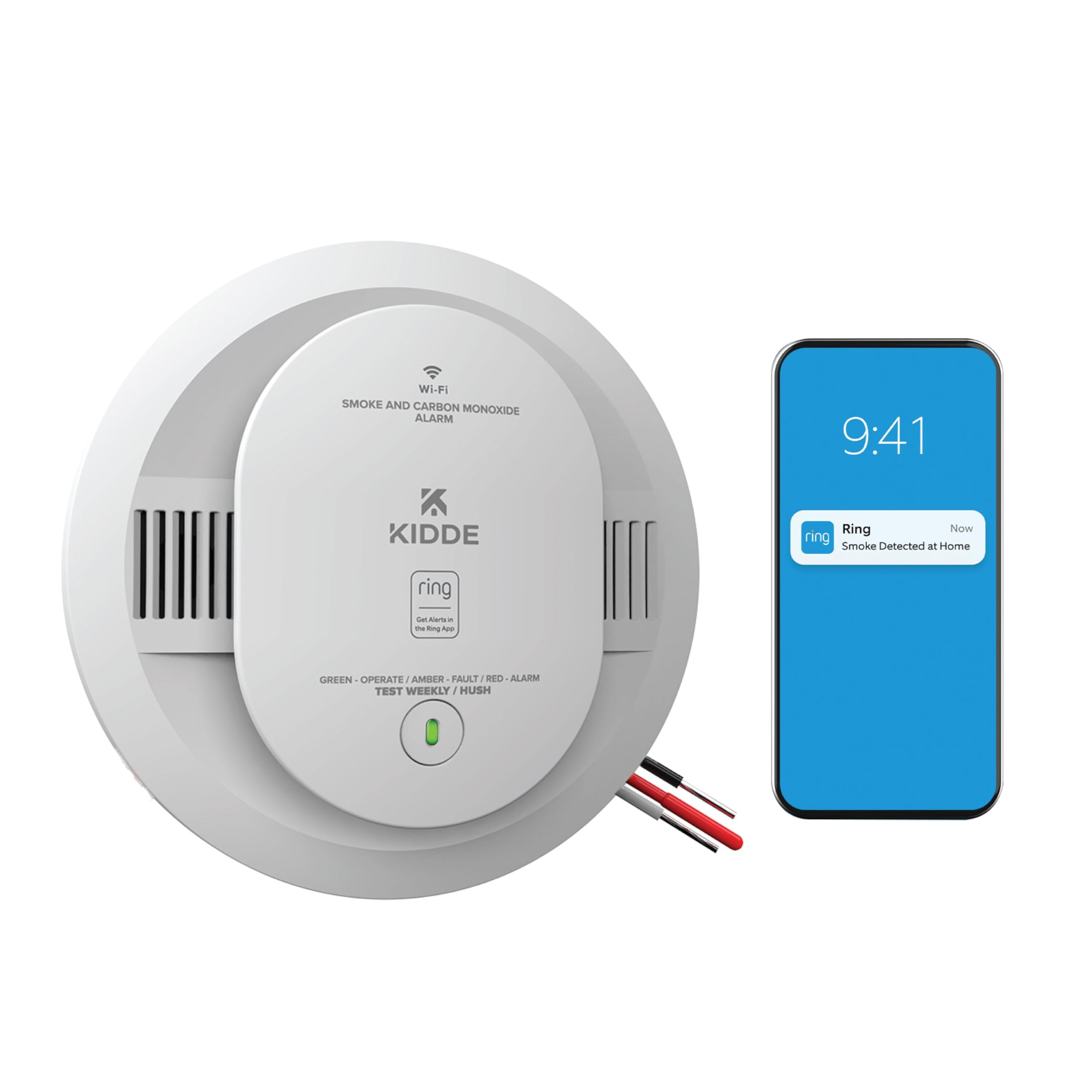 Kidde Smart Smoke and Carbon Monoxide Detector, Ring App Enabled for Real-Time Notifications,