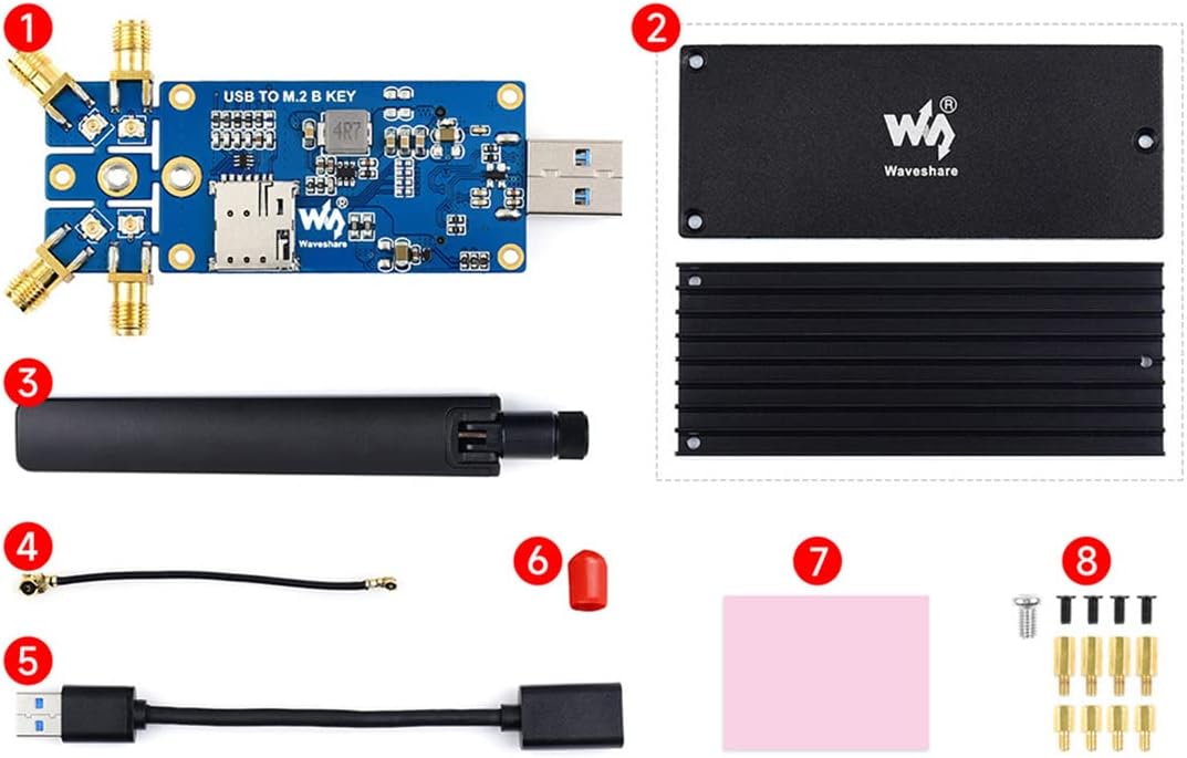 USB to M.2 B Key 5G Module Adapter with Aluminum Alloy Heatsink, Quad Antennas, USB 3.1 Interface, Compatible with SIMCom/Quectel/Fibocom, for 3042/3052, for Raspberry Pi/Jetson/PC