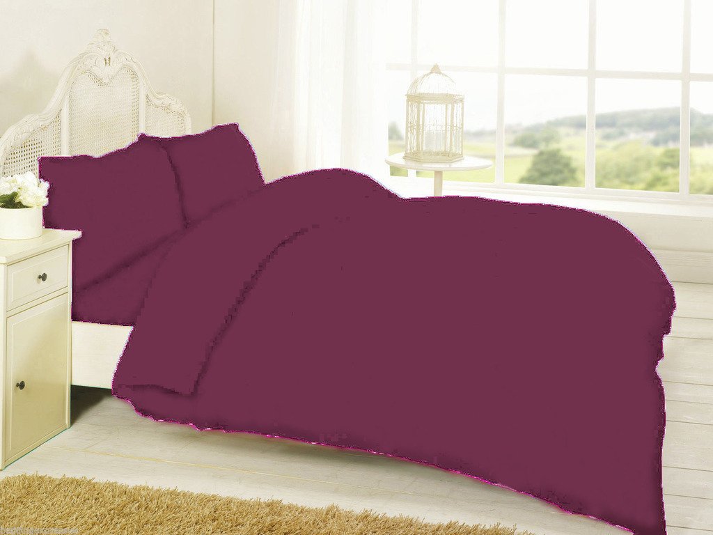 De Lavish Wine Polycotton Duvet Quilt Cover Set With Matching Pillowcases Plain Dyed Bedding Double Bed Size,