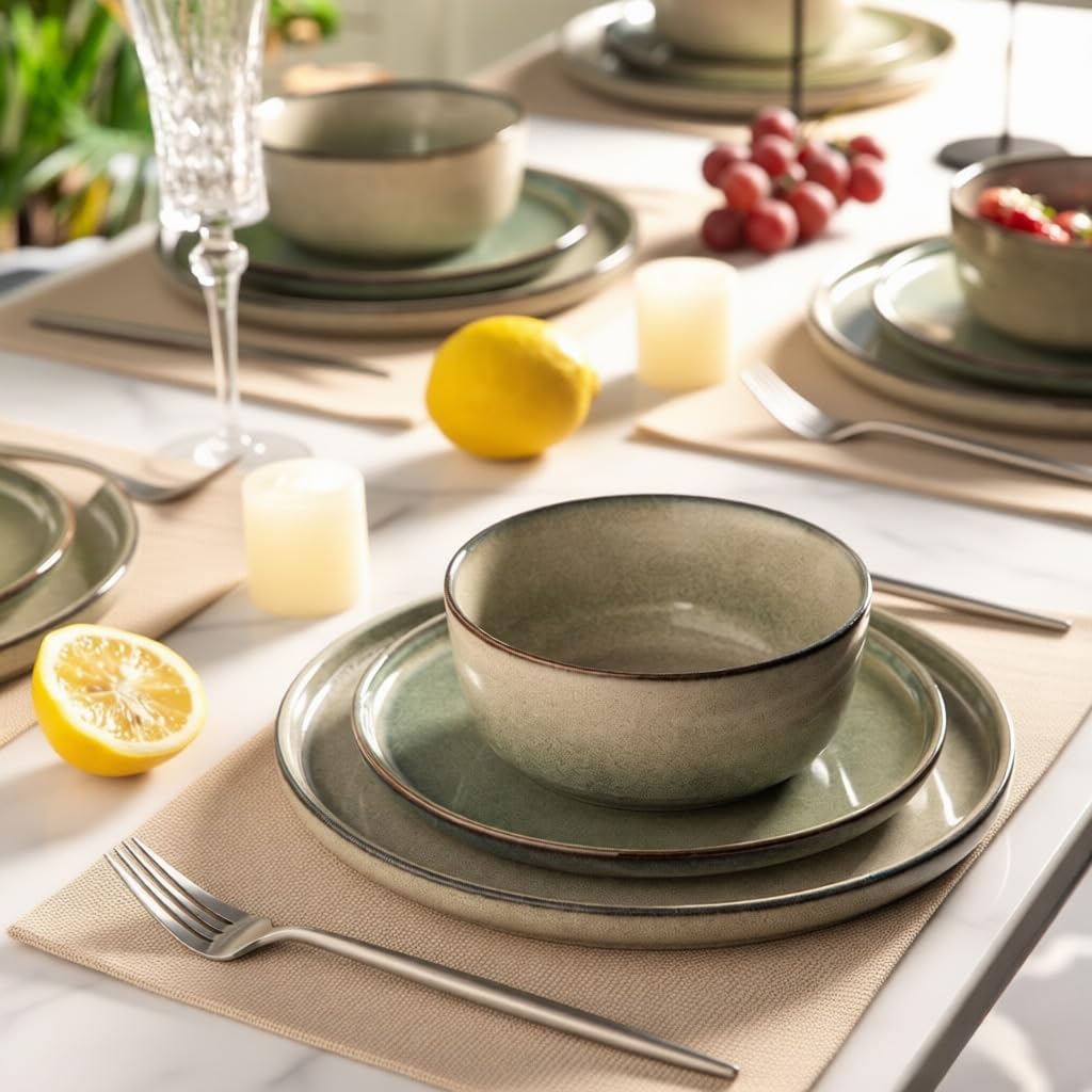 AmorArc Stoneware Dinnerware Sets for 4,Round Reactive Glaze Ceramics Plates and Bowls Set,Highly Scratch Resistant Dishware | Dishwasher & Microwave Safe Dishes Set,Service for 4 (12pc) - Image 7