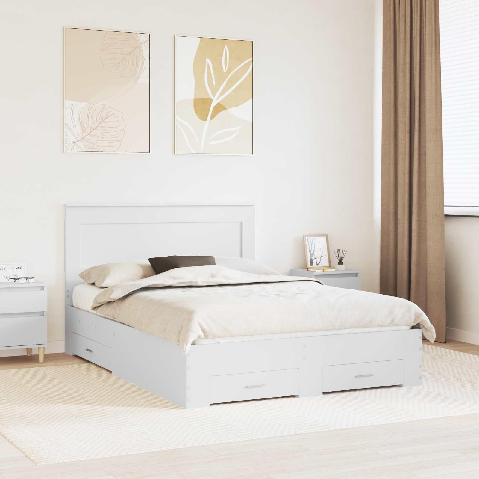 vidaXL Estructura de Cama con cajón con cabecera Madera contrachapada, Diseño de Dormitorio Moderno, soluciones de Almacenamiento, Cama Elegante, área de Descanso útil, Muebles con Estilo