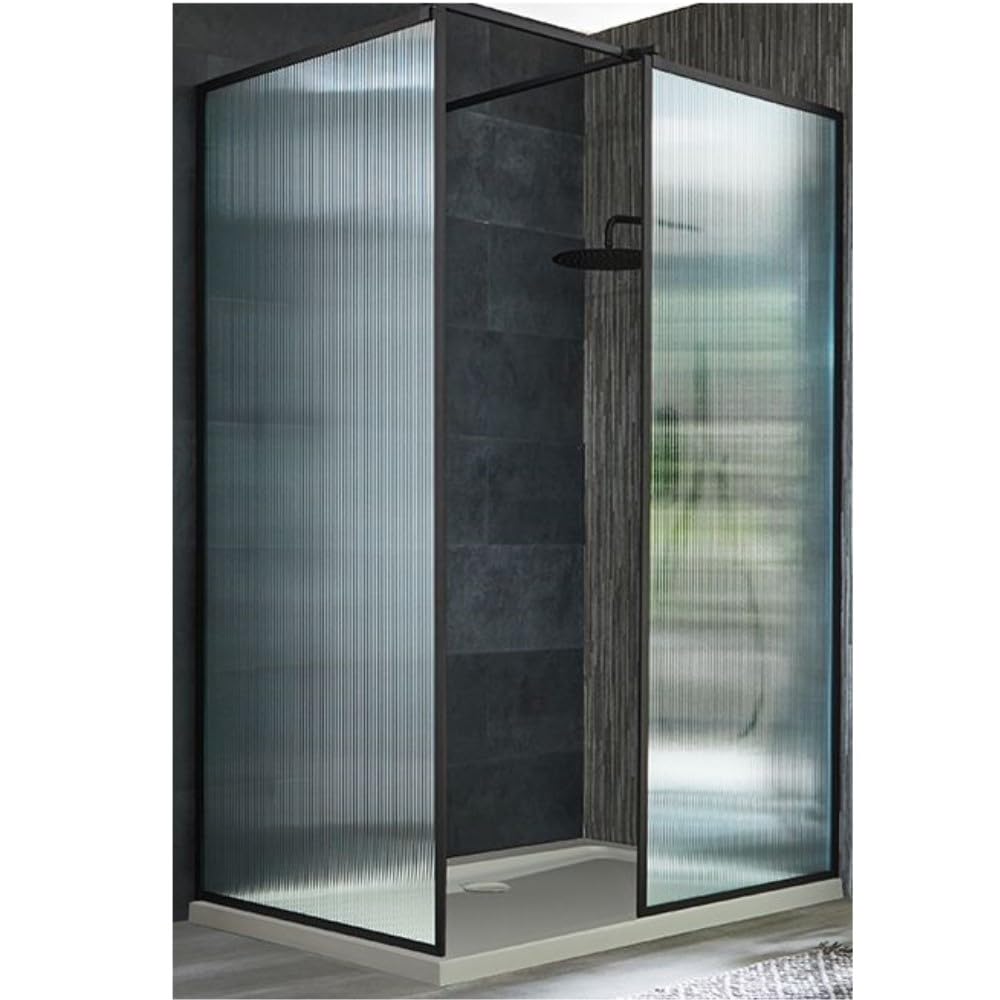 Milano Black/White Florence Corner Fluted Glass Framed Shower Enclosure Tray - 1500Mm X 800Mm
