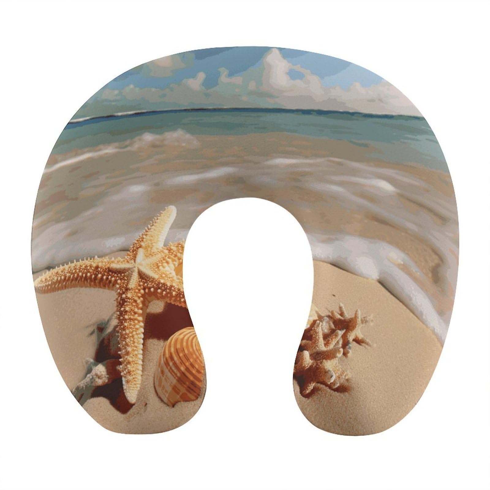 FekiLoot Seashells Starfish on Beach Travel Pillow U Shaped Neck Pillow Comfortable Memory Foam Pillow Portable Soft Headrest Lightweight Neck and Head Support for Planes Trains Self-Driving Cars