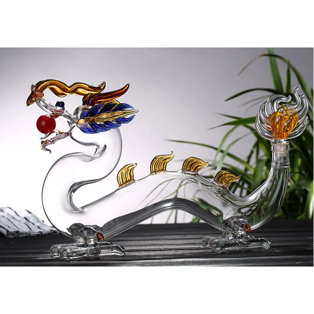 Licor Dragón Decantador de Whisky Zodiaco Animal Vidrio Grande for Beber Dispensador for Vodka Escocés Ron Tequila Vino Jarra,Decantador(2500/84.5oz)