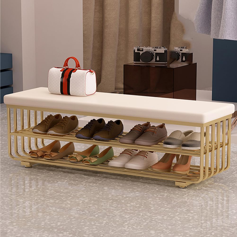 LWJSOCP Shoe Storage Bench with Padded Cushion 3-Tier Shoe Rack Stool for Entryway Hallway & Living Room Metal Legs d & White 120cm Stylish Footwear nizer