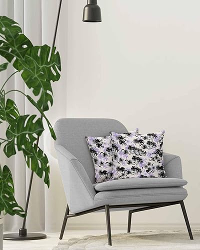 Miniatura 4 de MAIANNE Paquete de 2 fundas de almohada de algodón, color negro y morado con diseño floral de acuarela dibujadas a mano, fundas de almohada