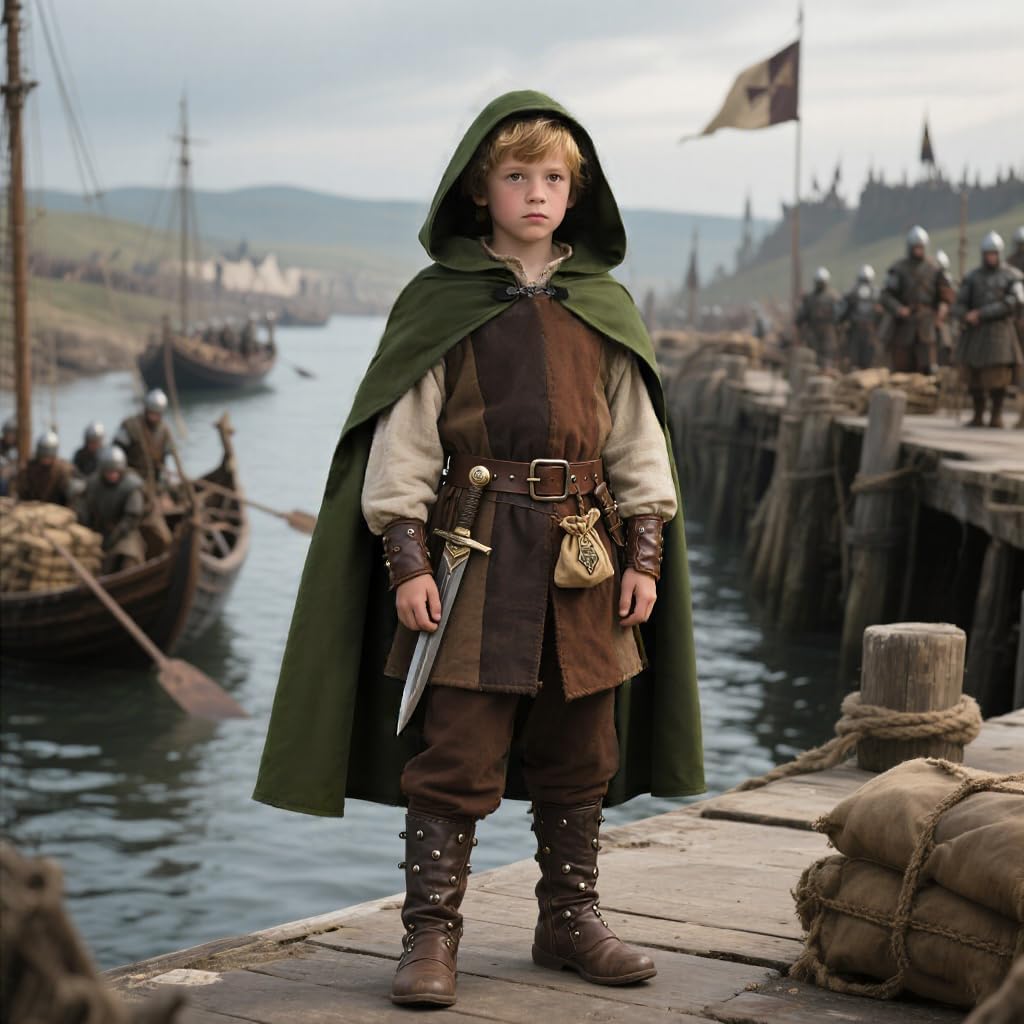 Renaissance Hooded Cape Witch Cloak Medieval for Boys Kids Halloween Costume - Image 5