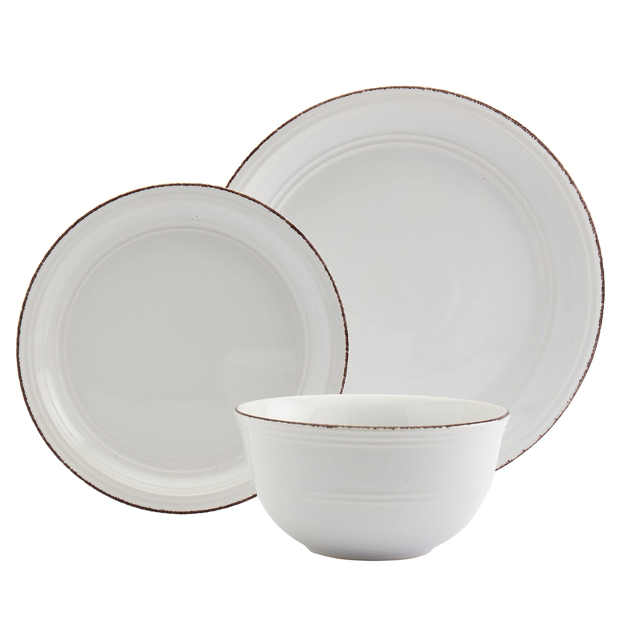 Unknown1 Tabletops Gallery 12pc White Farmhouse Dinnerware Set Solid Round Ceramic 12 Piece Microwave Safe