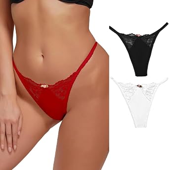 Women Underwear Lace Cut Out Thongs Mid Waist Panties Briefs