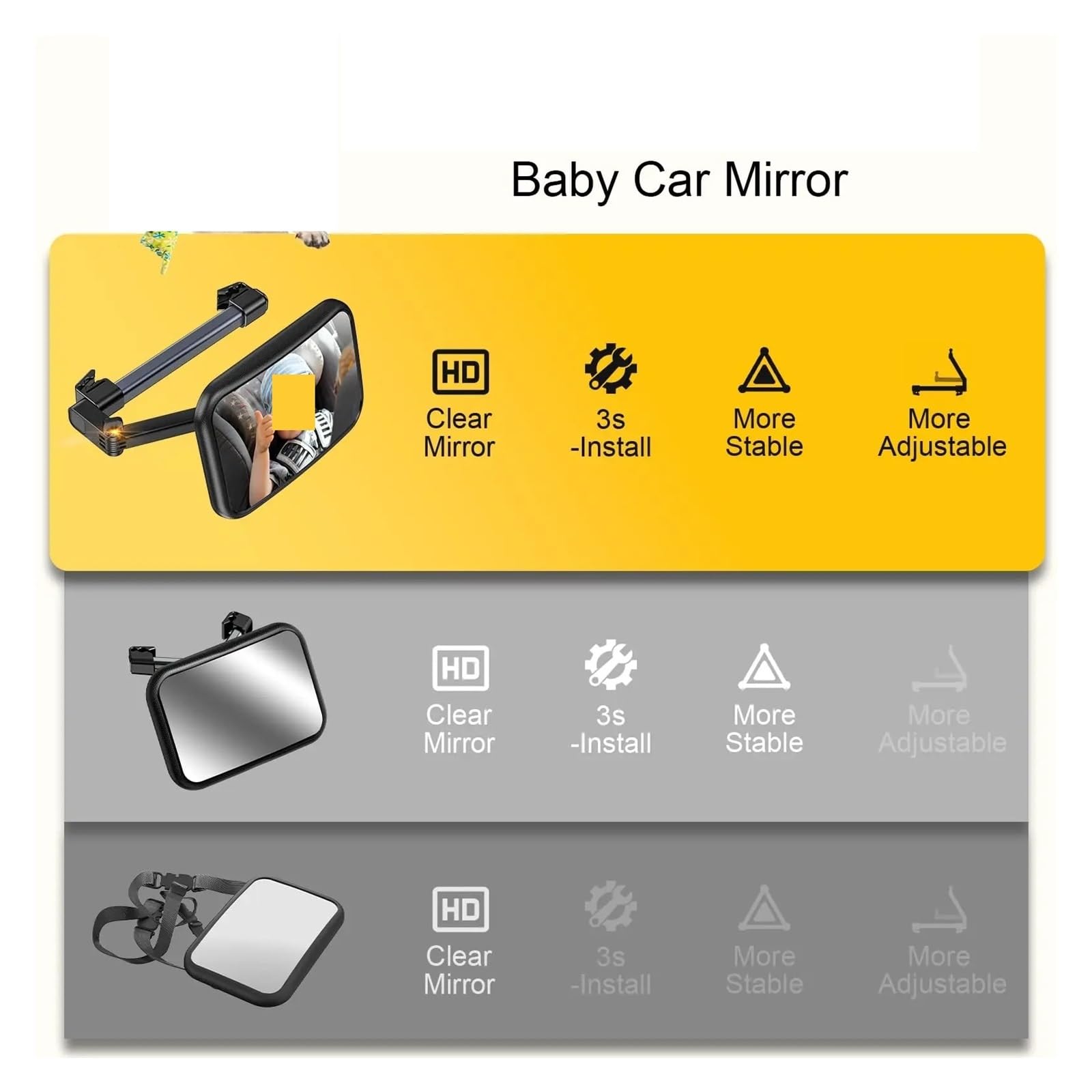 Espejo retrovisor para bebé, Extensible para un Cuidado óptimo del Asiento Infantil orientado hacia atrás, irrompible.