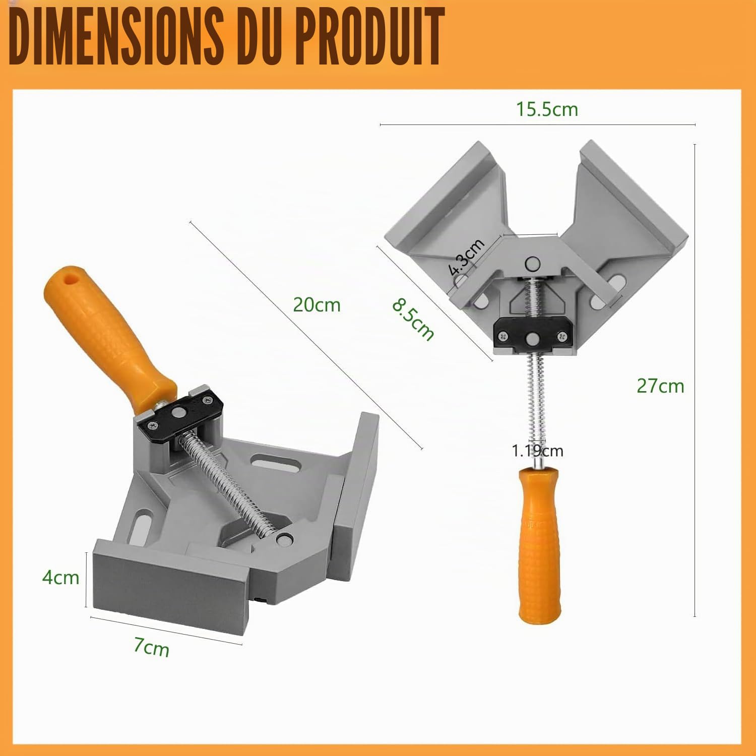 4 Pcs Serre Joint Angle 90 °, Etau D'angle Alliage d'Aluminium, Pince de Soudage d'angle avec Mâchoire Pivotante Réglable, pour Outils Menuisier, Soudage de Charpentier Gris (4 pcs)