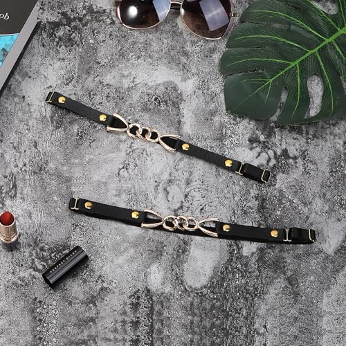 2Pcs Adjustable Leg Garter with Gold Chain Buckle, Elastic Thigh Garters Belt for Women, Black or Red3