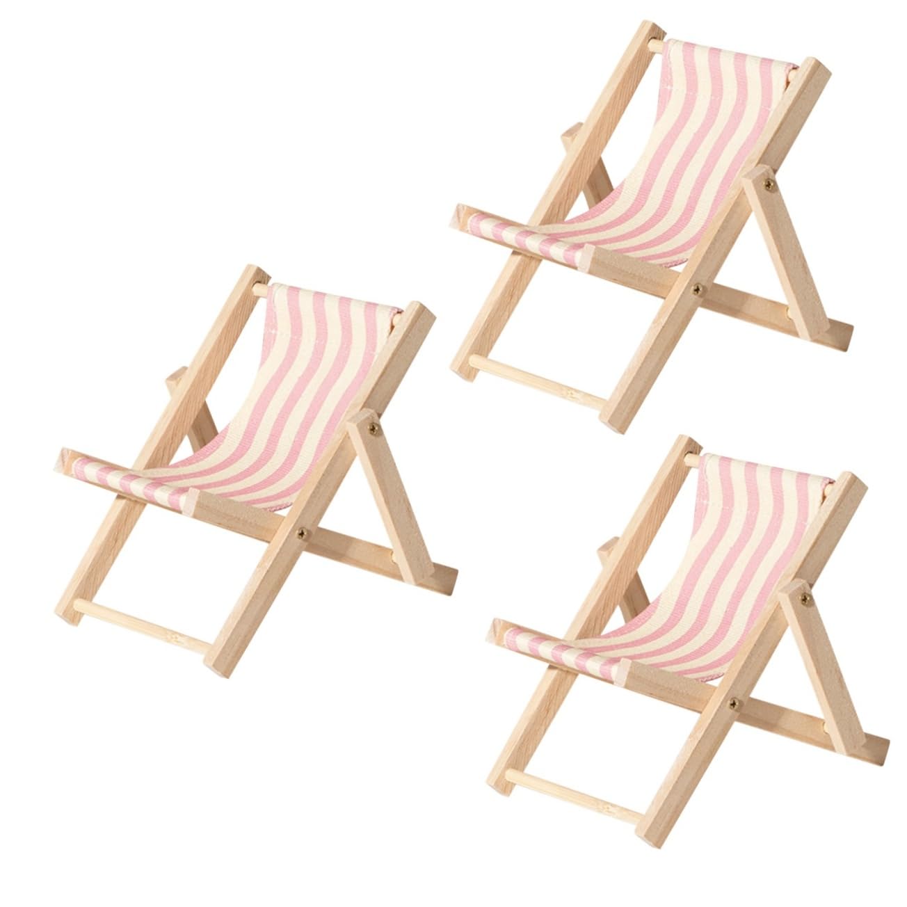 BESTOYARD 3pcs Mobile Phone Holder Home Decor Desk Cell Phone Holder Kickstand for Phone Mini Wooden Beach Chair Foldable Chair Phone Holder Phone Stand Desktop Wood, Canvas Miniature Chair