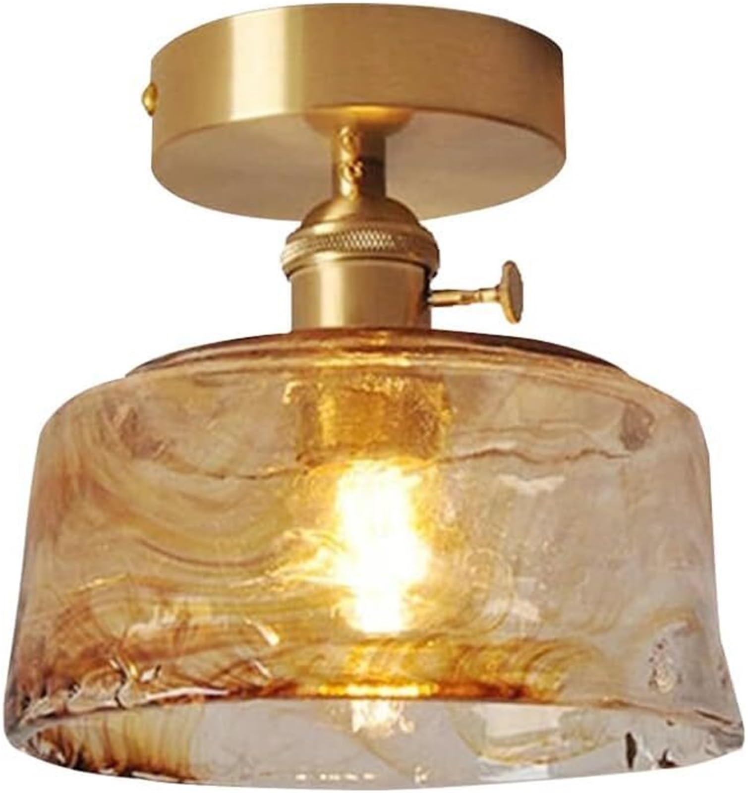 Khukhu Bowl Vintage Glass Ceiling Light Fixture Gold Hallway Semi Flush Mount Ceiling Light Gold Industrial Close To Light Farmhouse Ceiling Lamp For Bathroom Kitchen Porch Corridor Entryway(Bowl)
