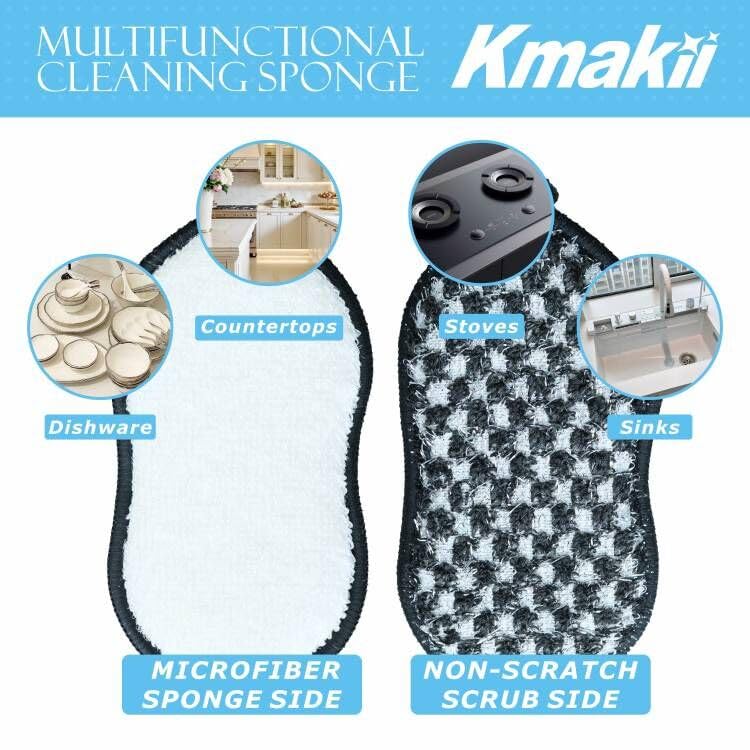 Image of KMAKII Bamboo Fiber Scrub Sponges, Non-Scratch & Durable,6.3 x 3.1 inches , Black, 4-Pack