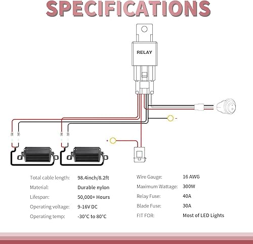 Miniatura 3 de ANGU OFFROAD - Arnés de cableado de 2 cables, kit de cable de nailon de 12 V 40 A para barras de luz LED, luces antiniebla, luces de trabajo de