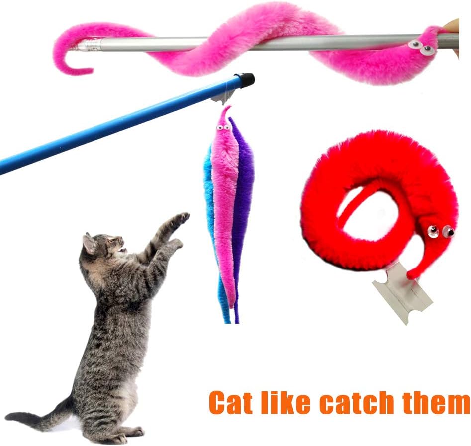 SHENGSEN 60 Pieces Fuzzy Worm Toys String Pets Fuzzy Worms On String Bulk Trick Toy Party Favors for Kid Cat (12 Colors)