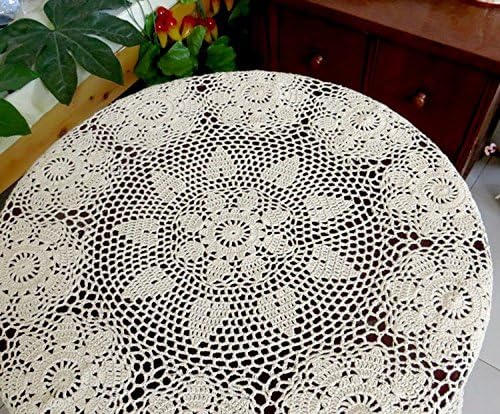 Vista 2 de Laivigo Tapabocas redondos hechos a mano con encaje de ganchillo, 39 pulgadas, color beige