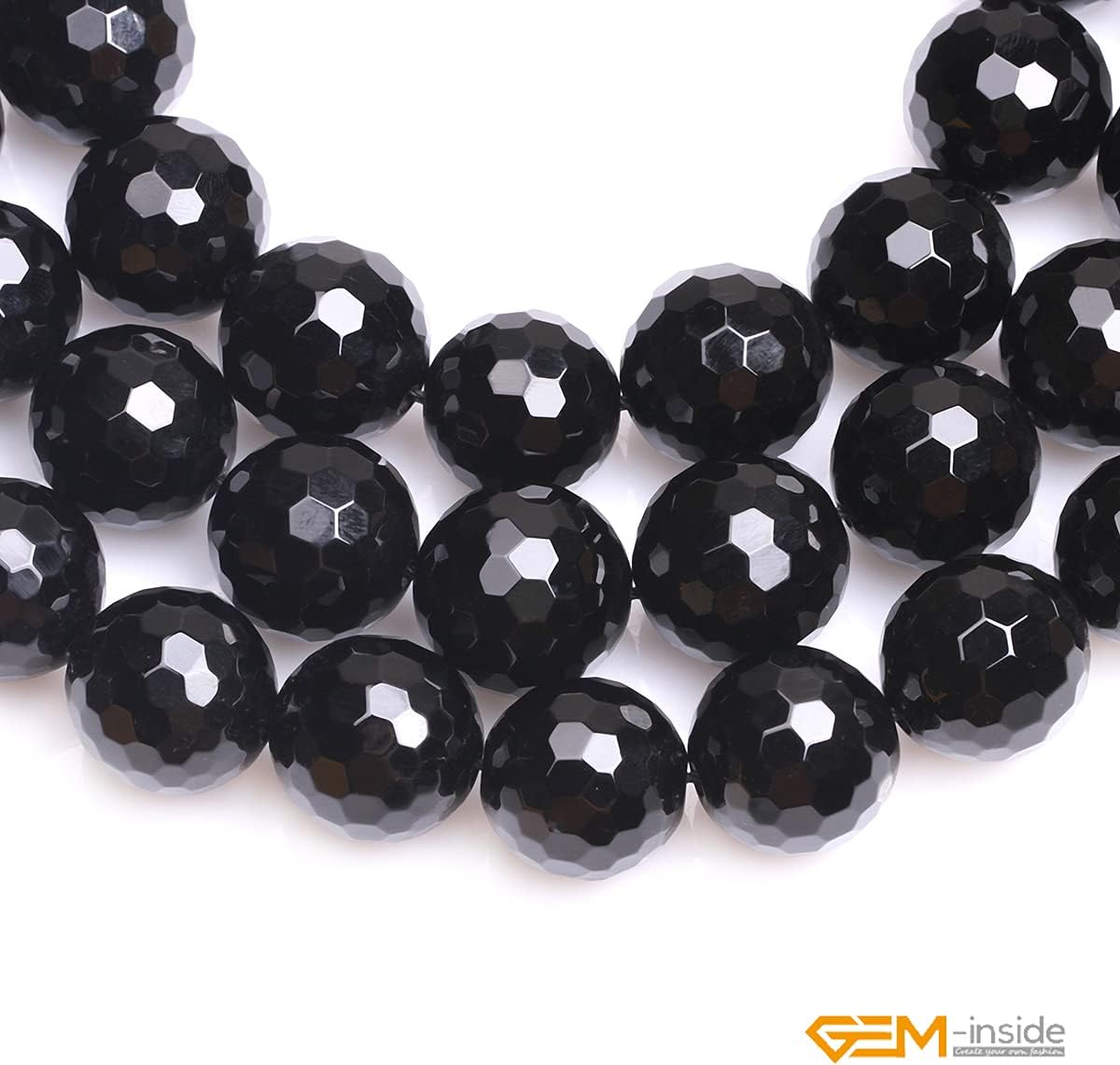 GEM-Inside Facted Black Agate Gemstone Loose Beads Round 20mm Crystal Energy Stone Power for Jewelry Making 15 Inches