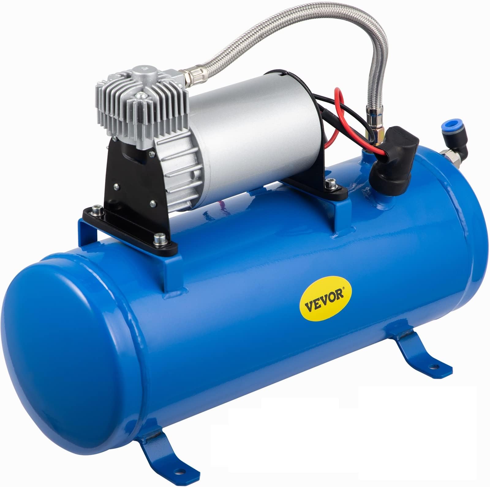 VEVOR 12V DC Onboard Air Compressor System, Inflator Air Compressor with 6L Tank, 120 PSITrain Air Horn Kit For Train Horns Motorhome Tires (Blue)