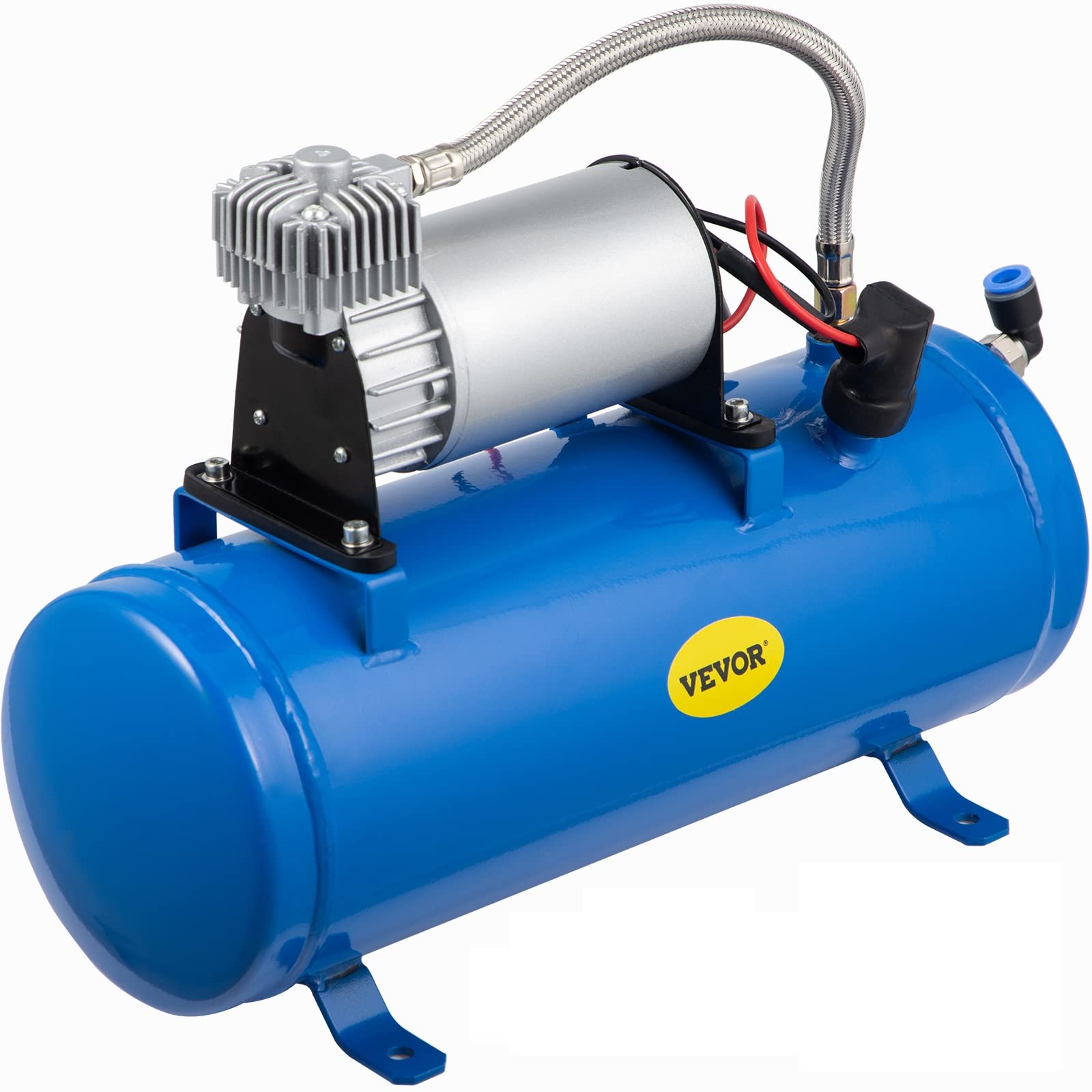 VEVOR 12V DC Onboard Air Compressor System, Inflator Air Compressor with 6L Tank, 120 PSITrain Air Horn Kit For Train Horns Motorhome Tires (Blue)