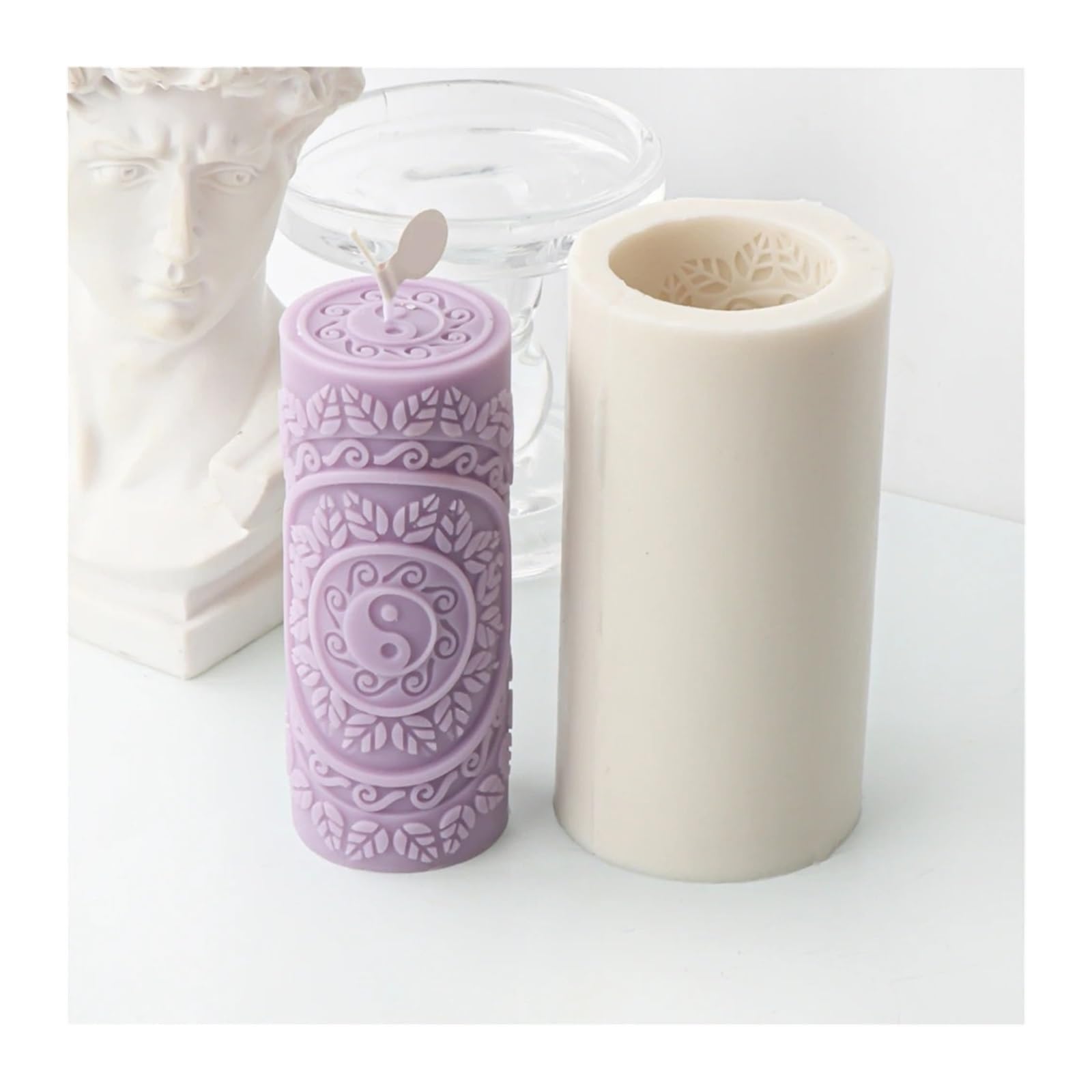 Stampi in Resina 2 Pezzi di Stampo cilindrico in Silicone for Candele con Motivo Floreale a pilastro Classico(Color4)