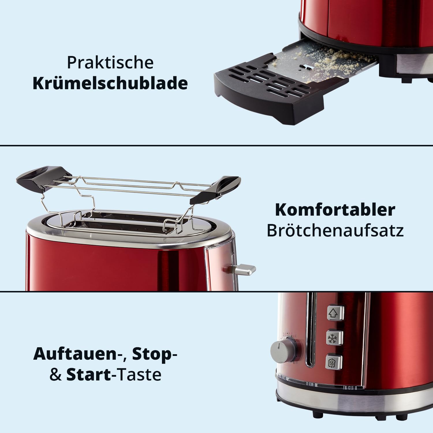KHG Frühstücksset Wasserkocher Toaster Rot Edelstahl Metallic Chrom 1,7l 2 Toastscheiben