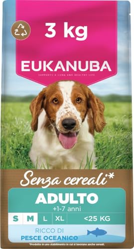 EUKANUBA Cibo secco per Cani senza cereali con pesce per razze di taglia piccola e media - Alimento secco premium privo di cereali per Cani adulti, 3 kg