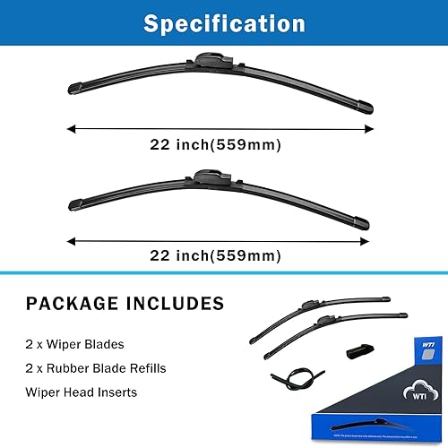 Miniatura 5 de WTI Paquete de 2 limpiaparabrisas delantero de repuesto de 22 y 22 pulgadas con 2 cuchillas de repuesto de goma adicionales, fácil instalación y