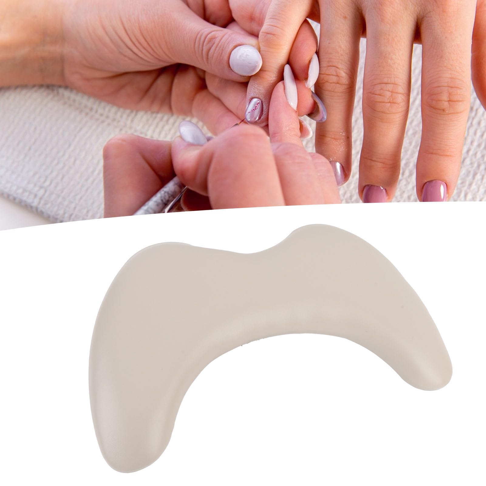 Alomejor Reposabrazos de Cuero PU para Uñas, Almohadilla de Mano para Manicura en Forma de U, Reposabrazos Cómodo para Tecnología de Uñas (Beige)