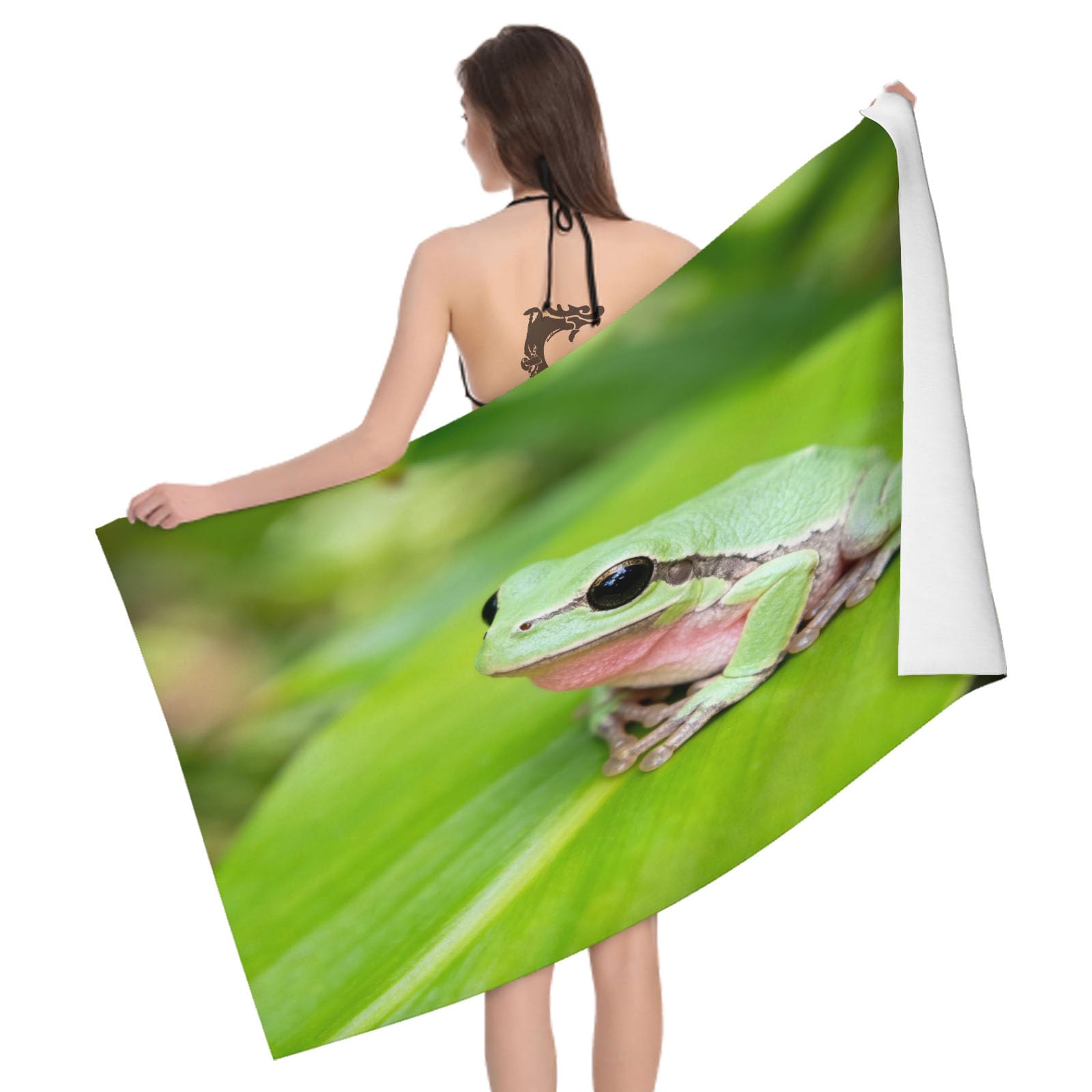Leichong 3D Tree Frog Beach Towel Large Microfiber Soft Quick Dry for Adults, Cute Lovely Bath Towel Lightweight Soft Absorbent for Travel Swimming Pool Sports, 180 x 90 cm