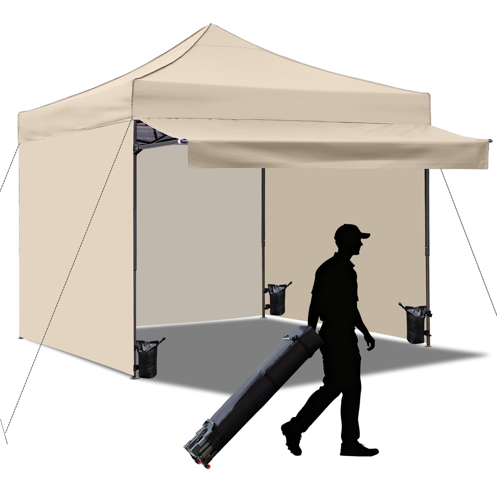 Photo 1 of 10x10 Pop up Canopy Tent with Awning Easy up Canopy with Wheel Bag Heavy Duty Waterproof Canopy Commercial Gazebo Tent for Outdoors Parties Vendors (Khaki)
