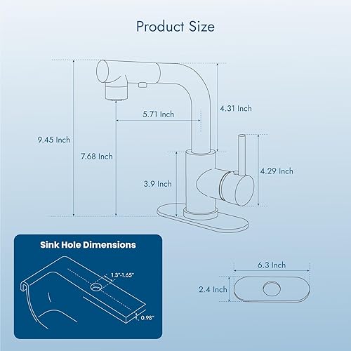 Miniatura 6 de Grifos de baño de cromo pulido de una sola manija Grifos de fregadero de baño con rociador extraíble, grifo de fregadero de barra de montaje en