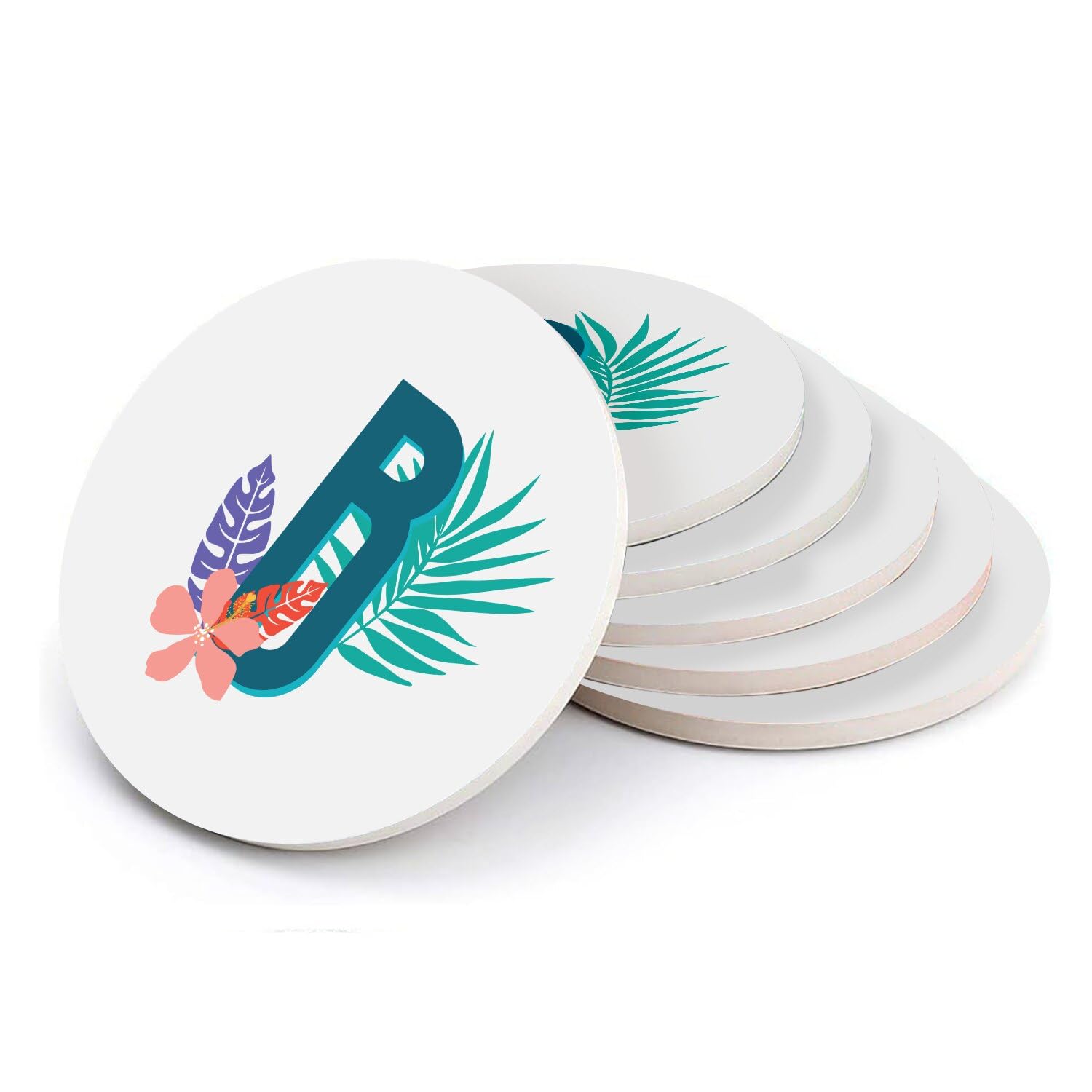 Sous-verre ronds en céramique cadeau personnalisé Brigitte lettre B exotique x6