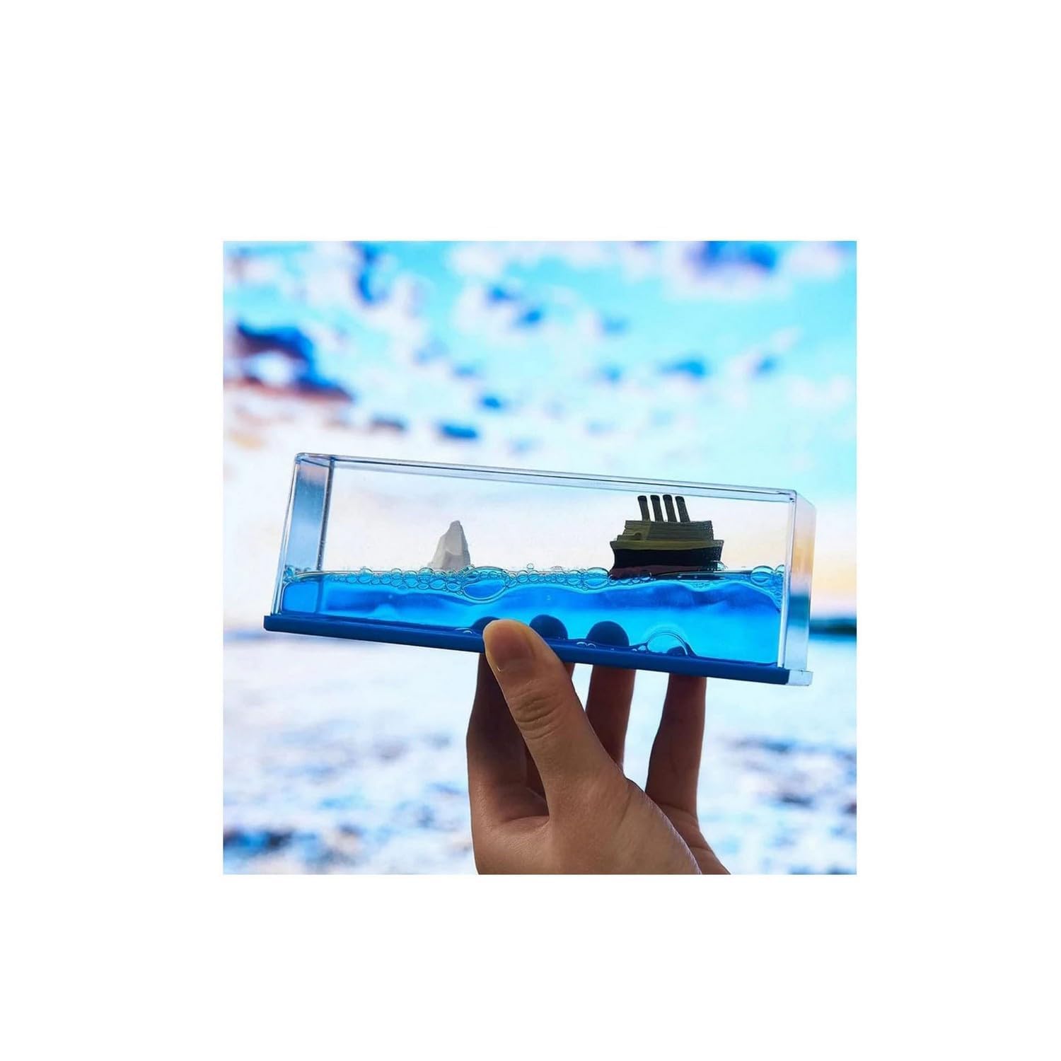 VIRIX Liquid Wave Cruise Ship Decoration Unsinkable Titanic Model in A Clear Liquid Motion Bottle for Stress Relief Office Home Desk Décor (Blue)