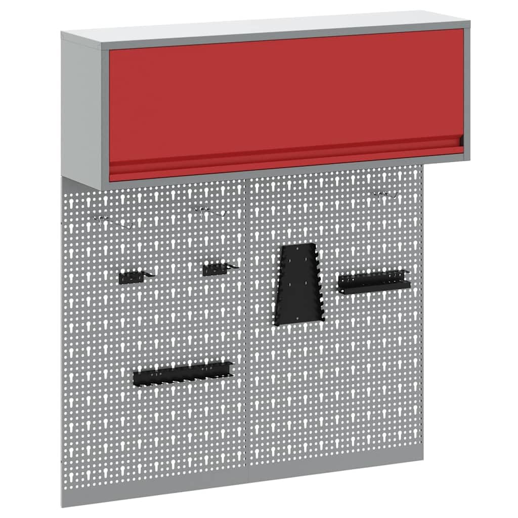 Armario de herramientas montado en la pared con placas perforadas para taller y garaje, juego de 3 piezas en color gris de acero con recubrimiento en polvo