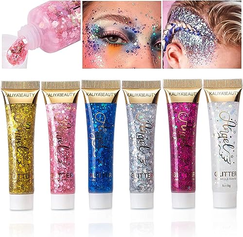 Teekerwan 6 facce - Gel Flash per il corpo, viso - occhi - accessori di carnevale per il Festival di musica dei capelli trucco, gel Flash per il corpo femminile (01)