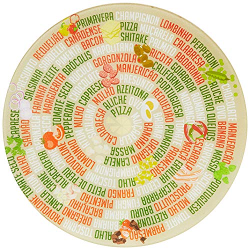 Conjunto Pizza Com Tabua de Vidro 2 peças. Sabores Euro Estampa, Euro Home