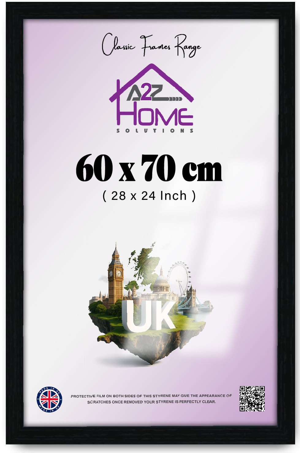 A2Z Home Solutions Stylish Ready-to-Hang MDF Poster Frame 60 x 70 CM | Clear HD Perspex | Solid Hanging Clip | Shrink Wrapped | Enhance Any Interior Space: Home, Office, Studio & Beyond [Black]