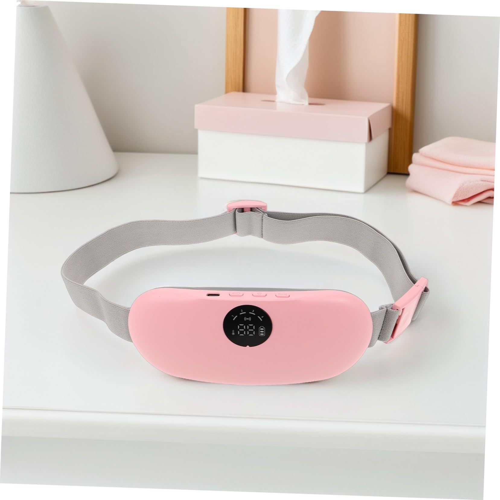 VALICLUD Cinturón Menstrual Masajeador Portátil con Calor Ajustable, Almohadilla Térmica Abdominal Ultrafina Rosa para Alivio de Calambres en Cintura, Calentador Térmico para Uso Diario Femenino