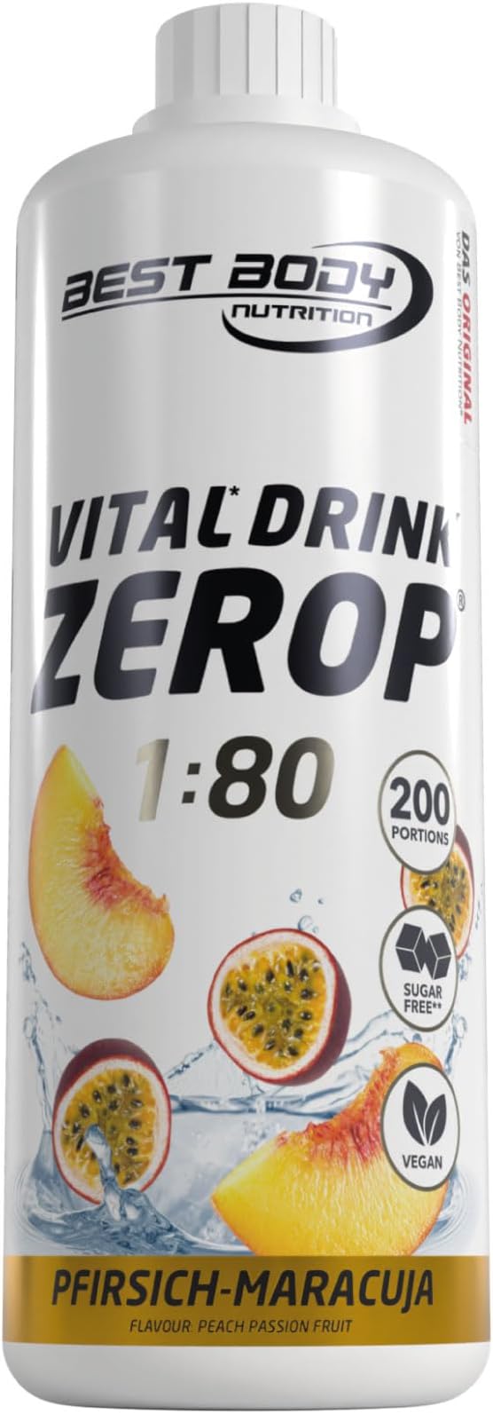 Best Body Nutrition Vital Drink ZEROP® - Peach Passion Fruit, Sugar-Free Beverage Concentrate, 1:80 Makes 80 Litres of Ready-To-Drink, 1000 ml