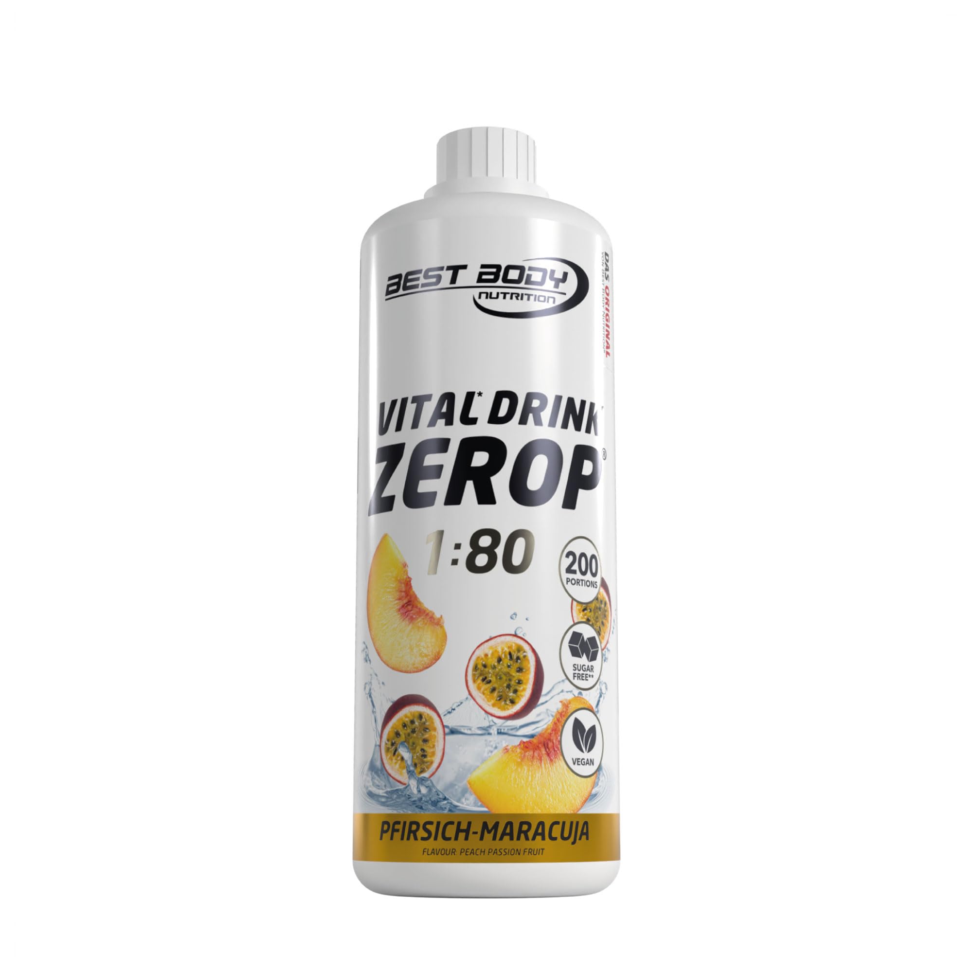 Best Body Nutrition Vital Drink ZEROP® - Peach Passion Fruit, Sugar-Free Beverage Concentrate, 1:80 Makes 80 Litres of Ready-To-Drink, 1000 ml